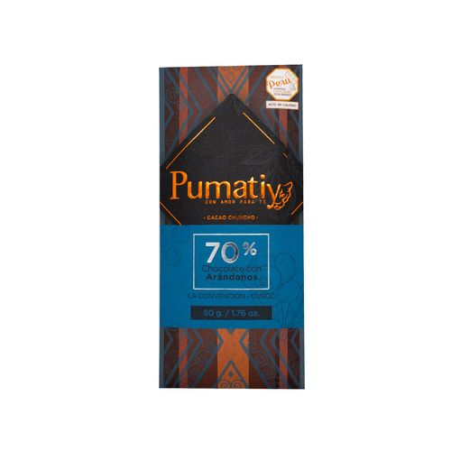 PUMATIY 70% CACAO CON ARANDANOS 50GR