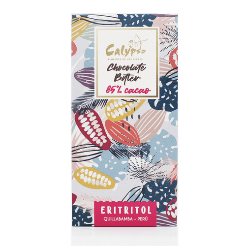 CALYPSO CHOCOLATE BITTER 85% CACAO  CON ERITRITOL 50GR