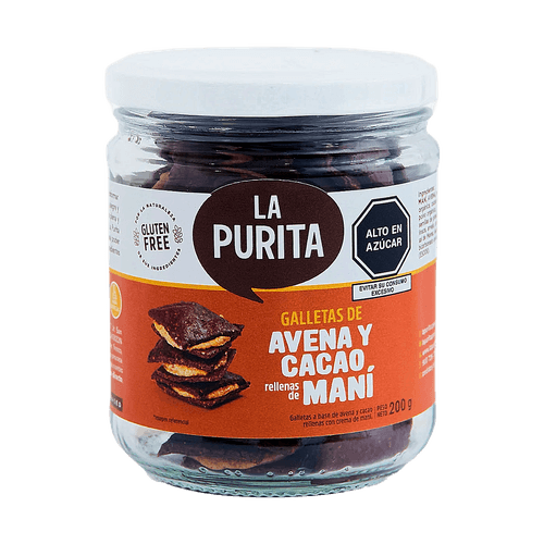 GALLETAS DE AVENA Y CACAO RELLENA DE MANI LA PURITA 200GR