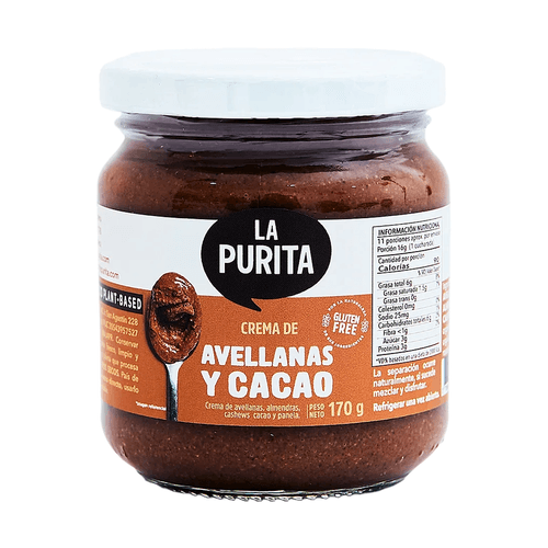 CREMA DE AVELLANA Y CACAO LA PURITA 170GR