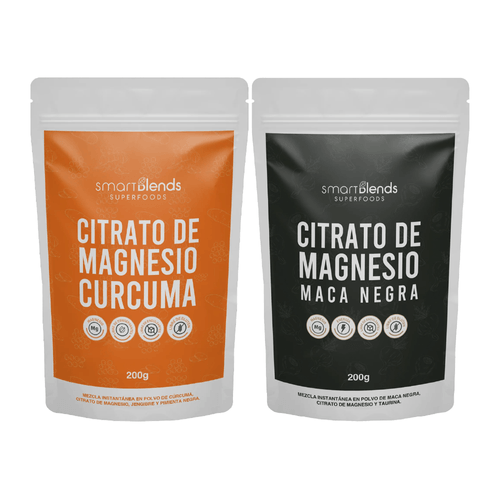 PACK:CITRATO DE MAGNESIO CON CURCUMA+ CITRATO DE MAGNESIO CON MACA NEGRA SMART BLENDS X200G