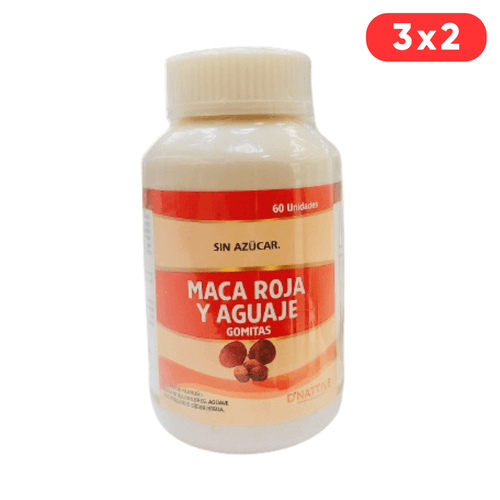 MACA ROJA Y AGUAJE GOMITAS SABOR A FRESA SIN AZUCAR DNATTIVE  X 60UND