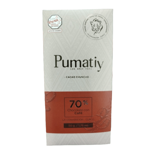 PUMATIY 70% CACAO CON CAFÉ 50GR